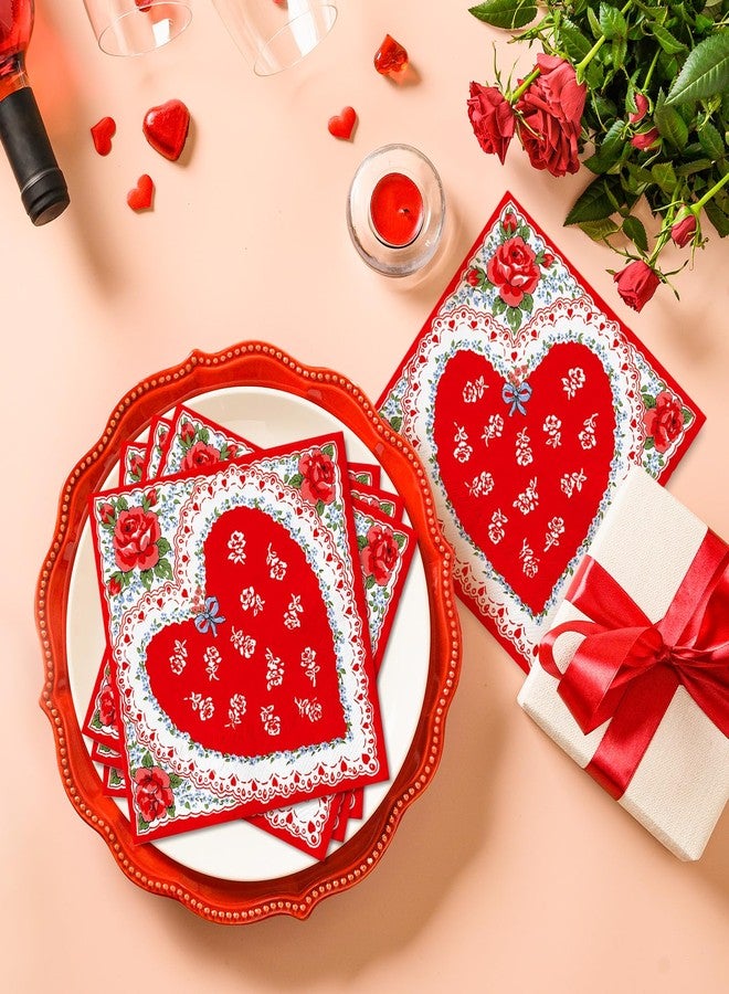 JarThenaAMCS مناديل ورقية عتيقة من JarThenaAMCS، 100 قطعة، بتصميم كلاسيكي لعيد الحب، للاستخدام مرة واحدة، باللون الأحمر، على شكل قلب ووردة، مثالية للغداء والعشاء، ولتزيين طاولات الحفلات. - Image 5